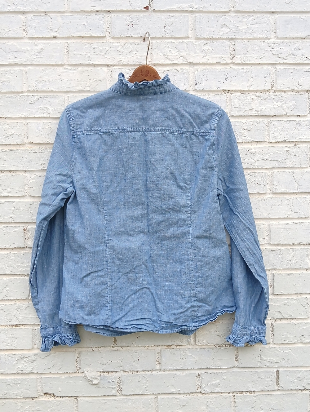 J. Crew Ruffle Chambray Button Down Shirt Large - Picture 9 of 9
